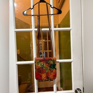 Floral Leather Crossbody Bag with Brown Strap